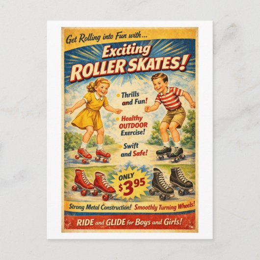 Vintage-Style Roller Skates Advertisement Briefkaart (Voorkant)