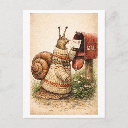 Vintage-Style Snail Mailing Postcard Briefkaart (Voorkant)