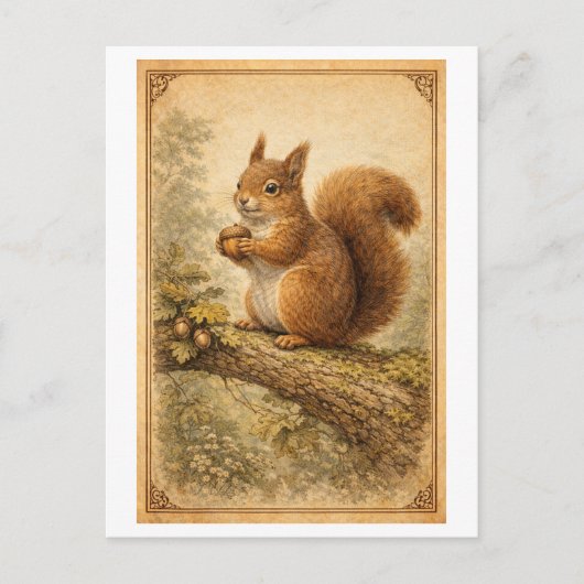 Vintage-Style Squirrel Illustration Briefkaart (Voorkant)