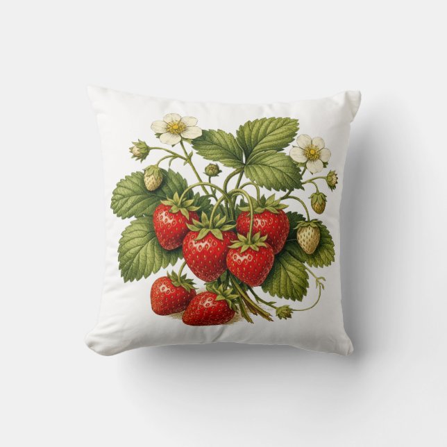 Vintage Style Strawberry Plant with Ripe Berries  Kussen (Voorkant)
