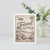 Vintage-Style "Travel More" Briefkaart (Staand voorkant)