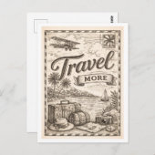 Vintage-Style "Travel More" Briefkaart (Voorkant / Achterkant)
