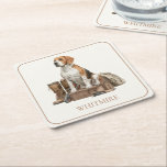 Vintage Style Watercolor Hunting Hound Dog Kartonnen Onderzetters<br><div class="desc">This vintage style hunting dog design features a classic hound ready for a day in the woods.  This design is in rustic watercolor shades of creams and browns.  Personalize these square paper coasters with your choice of name or special text.</div>