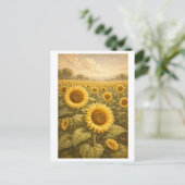 Vintage-Style Zonnebloemveld Briefkaart (Staand voorkant)