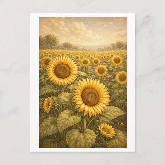 Vintage-Style Zonnebloemveld Briefkaart (Voorkant)
