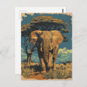 Vintage Südafrika Elefant In Der Savanne  Briefkaart (Voorkant / Achterkant)