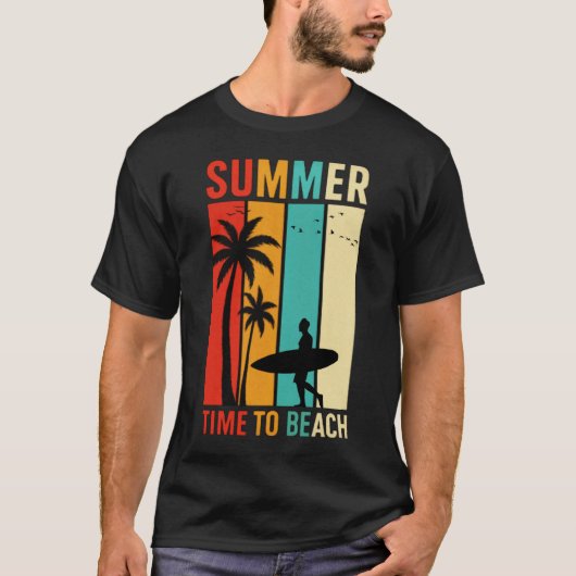 Vintage Summer Surfer Palm Beach Vibes T-Shirt (Voorkant)