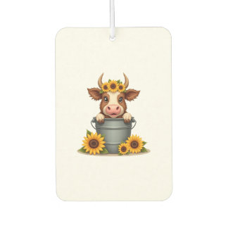 Vintage Sunflower Highland Cow in Bucket Floral Fa Luchtverfrisser