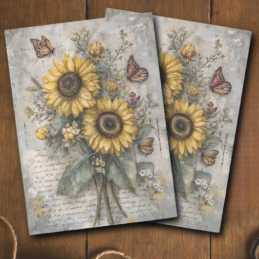 Vintage Sunflower Letter Ephemera Decoupage  Tissuepapier