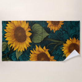 Vintage Sunflower Pattern – Botanical Art Design Strandlaken