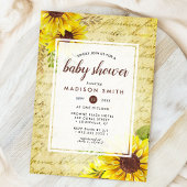 Vintage Sunflower Script Baby Shower Kaart
