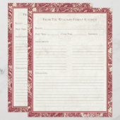 Vintage Sunflower Toile Red Recipe Paper Sheet (Voorkant / Achterkant)