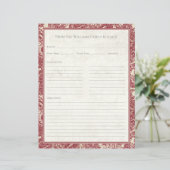 Vintage Sunflower Toile Red Recipe Paper Sheet (Staand voorkant)