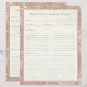 Vintage Sunflower Toile Rose Recipe Paper Sheet (Voorkant / Achterkant)