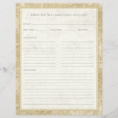 Vintage Sunflower Toile Tan Recipe Paper Sheet (Achterkant)