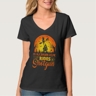 Vintage Sunset Australische Kelpie Hond Rijdt Shot T-shirt