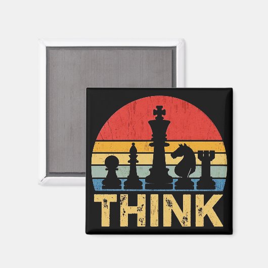 Vintage Sunset Chess Artwork – Inspiring "Think" Magneet (Voorkant / Achterkant)