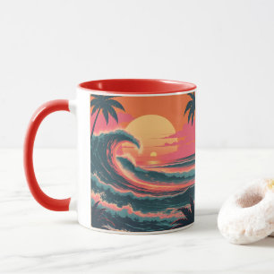 Vintage Sunset Golf Retro Tropische Koffiemok Mok