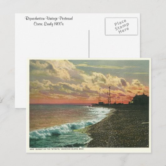 Vintage Sunset Mackinac Michigan Briefkaart (Voorkant / Achterkant)