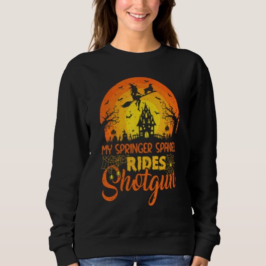 Vintage Sunset Springer Spaniel Hond Ride Shotgun Trui (Voorkant)