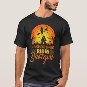 Vintage Sunset Springer Spaniel Hond Rijdt Shotgun T-shirt