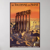 Vintage Sunset Syrië Reisposter Print, Baalbek