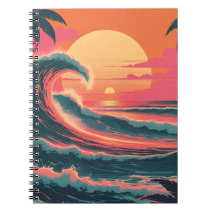 Vintage Sunset Wave   Retro Tropisch Notitieboek