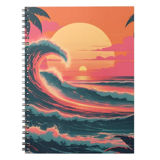 Vintage Sunset Wave | Retro Tropisch Notitieboek (Voorkant)