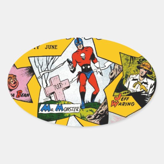 Vintage Super Hero Comic Ovale Sticker (Voorkant)
