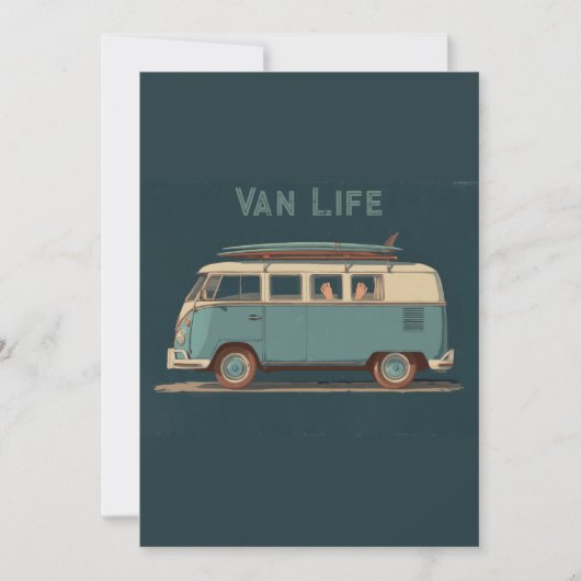 Vintage Surf Busje – Retro Camper Design Feestdagenkaart (Voorkant)