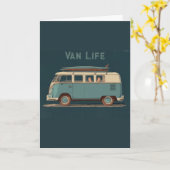 Vintage Surf Busje – Retro Camper Design Kaart (Gele Bloem)