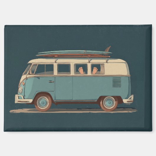 Vintage Surf Busje – Retro Camper Design Magneet (Voorkant)