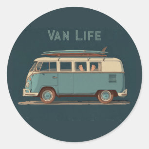 Vintage Surf Busje – Retro Camper Design Ronde Sticker
