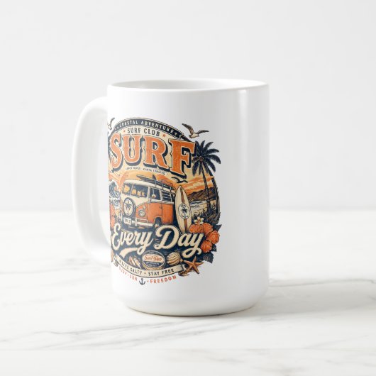Vintage Surf Dagelijkse Koffiemok (Voorkant links)