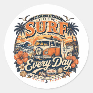 Vintage Surf Elke Dag Ronde Sticker