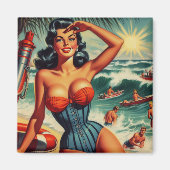 Vintage Surf Pin-up Magneet (Voorkant)