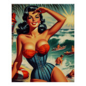 Vintage Surf Pin-up Perfect Poster (Voorkant)