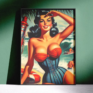 Vintage Surf Pin-up Perfect Poster