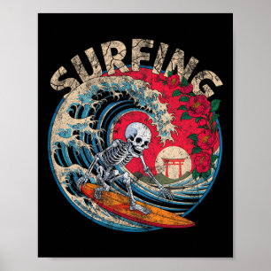 Vintage Surf Skelet Surfer Surfen Dag Van Doden B Poster