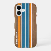 Vintage Surfboard Strepen - Aangepaste Naam iPhone 16 Hoesje (Achterkant)