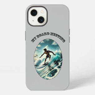 Vintage surfen surfer rijdt op een grote golf URM iPhone 13 Hoesje