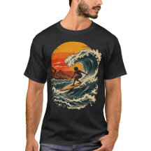 Vintage surfer die een sunsetgolf berijdt Retro-oc