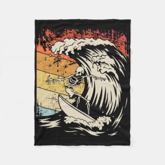 Vintage Surfing Skelet T-shirt Halloween Surfplank Fleece Deken