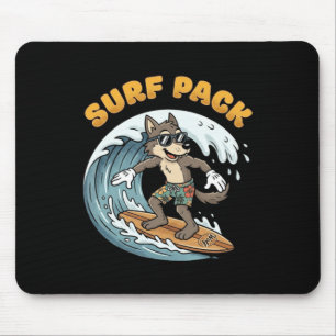 Vintage Surfing Wolf Surf Pack Oceaan Golven Retro Muismat