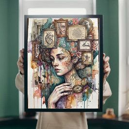 Vintage Surrealistische Vrouw Hart Verstand Muurku Poster