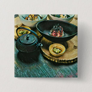 Vintage Sushi cadeau Vierkante Button 5,1 Cm
