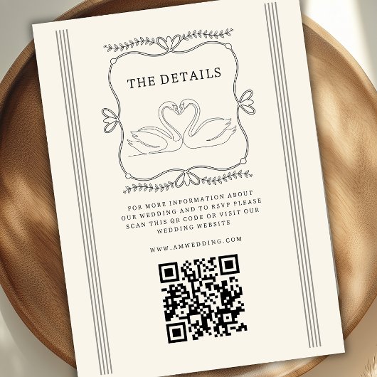 Vintage Swans QR Code Wedding Details Informatiekaartje