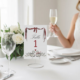 Vintage Swans & Ribbon White Wedding Table Number Kaart