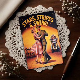 Vintage Swing Dance Saluut aan Krijgsdienst  Briefkaart