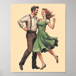 Vintage Swingende Koppel Grafische Poster uit de J